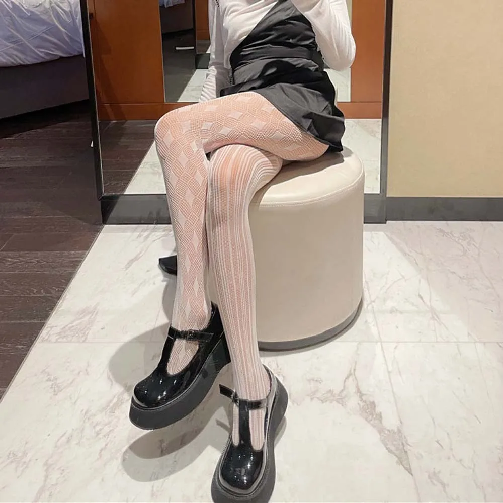 Lolita Asimetrija Nėrinių Tinklelio Kojinės Moterims, Skaidrus Nailono Kojinės Pėdkelnės Collant Femme