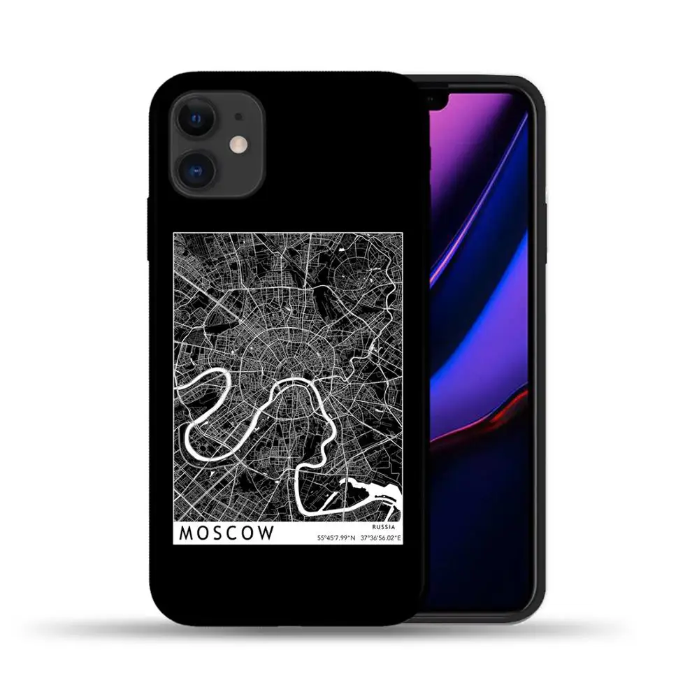 Kelionės Šalies Eskizas MASKVOS Miesto Žemėlapio Telefono dėklas Skirtas iPhone 11 12 Pro X XS Max XR 6 6S 7 8 Plius 5S SE 2020 Silikono Juodo Dangtelio