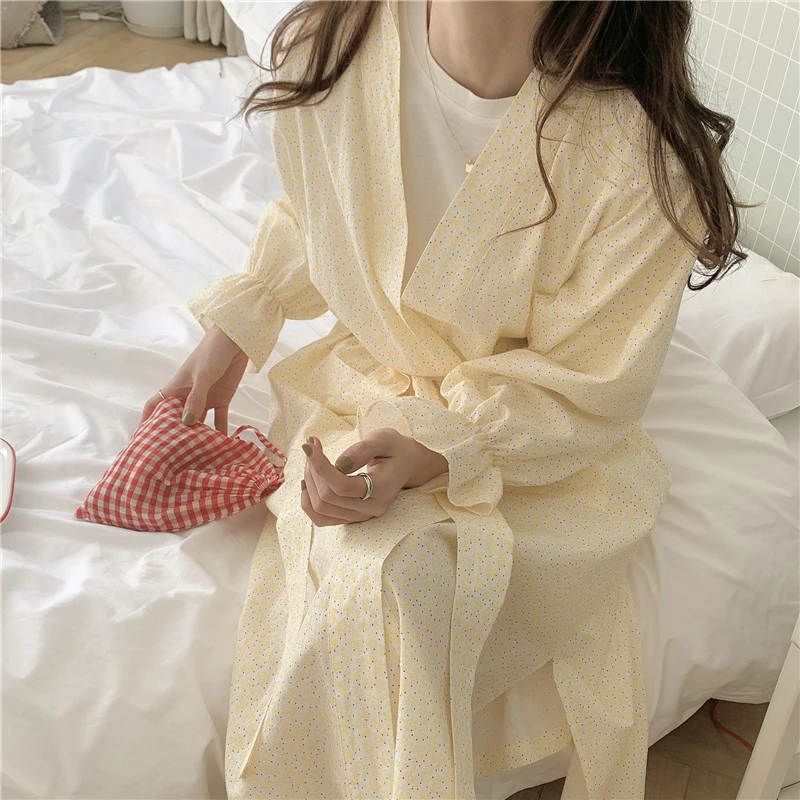 3 spalvų moterų chalatas, kelnės homewear pižamą gėlių spausdinti ilgomis rankovėmis grynos medvilnės ilgai kimono japonijos sleepwear 2 dalių komplektas Y885