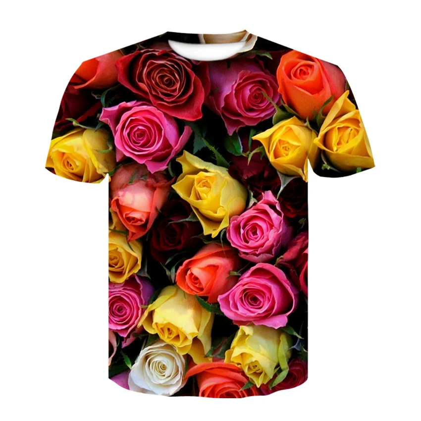 Graži Rožė, gėlių marškinėlius 3D spausdinimo vasaros Pardavimas marškinėliai Hip-Hop įdomių Vyrų T-shirt Hipster harajuku vyrų clothin Viršūnės
