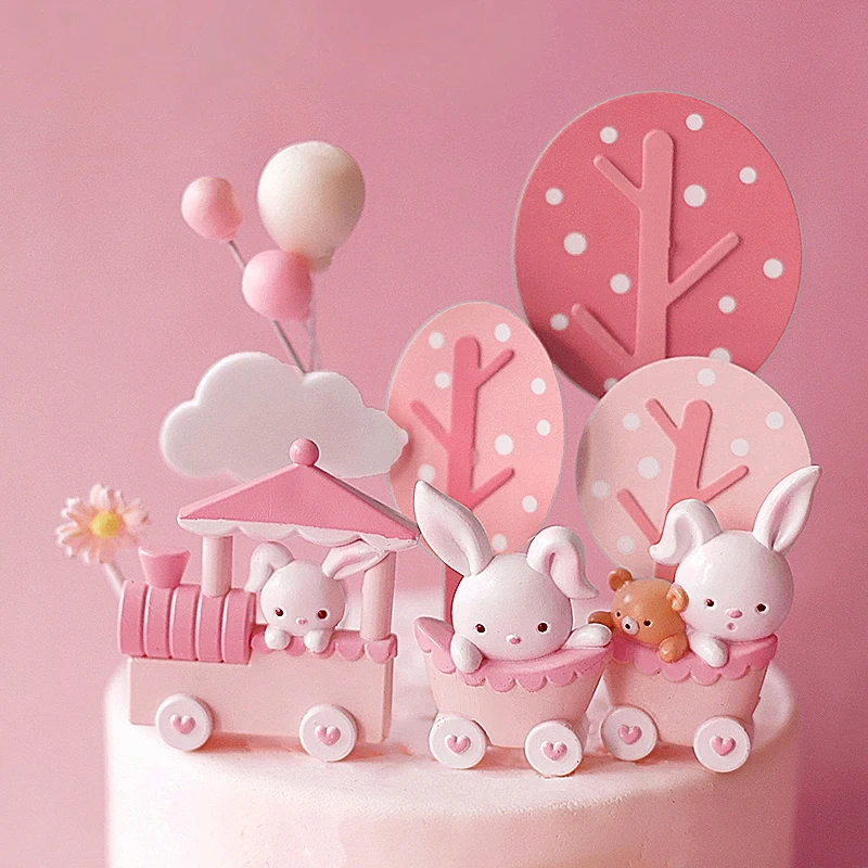 Mielas Rožinis Triušis Traukinio Tortas Toppers už Mergaitės gimtadienio tortas Vaikų Dienos Šalies Baby Happy Birthday Prekių Mielas Dovanas