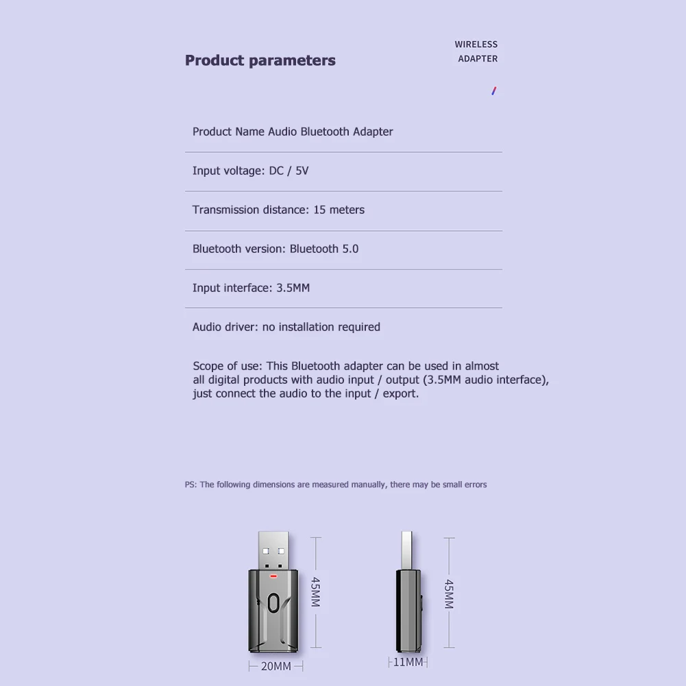 Karšto Pardavimui, Paprastas Patvarus Adapteris USB Dongle Adapterį, 5.0 Belaidis 2 in 1 3.5 mm Muzikos Garso Siųstuvas