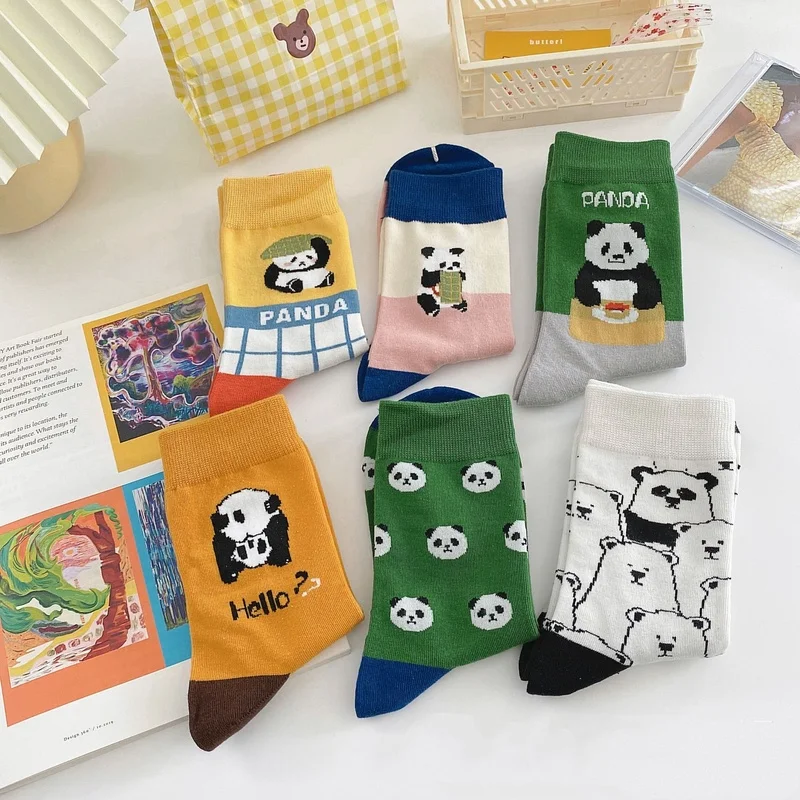 Korėjos Harajuku stilius mada moterų kojinės kawaii mielas animacinių filmų panda dinozaurų kojinės juokinga dryžuotas planetos laiminga mergina kojinės