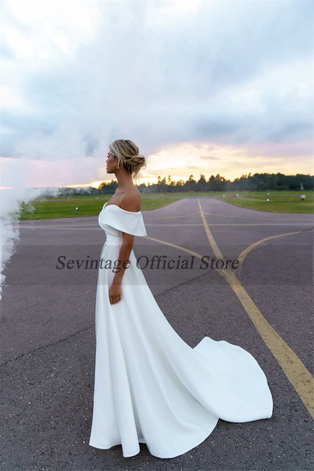Elegantiškas 2 vnt Paplūdimys Vestuvių Suknelė Klostes Minkšto Satino Balto Vestuvių Suknelės Boho nuo Peties Princesė Vestuvių Suknelė iki 2021 m. Naujas