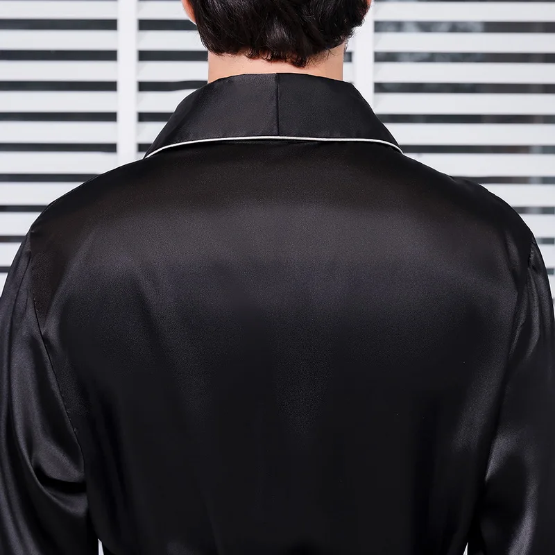 2021 Naujas Vyrų Black Lounge Sleepwear Dirbtiniais Šilko naktiniai drabužiai Vyrams Komfortą Šilkiniai Chalatai Kilnus Padažu Suknelė Vyrų Miego Rūbeliai