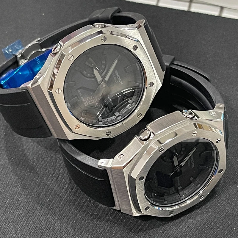 Gumos Dirželis+atveju Casio GA2100 Žiūrėti Adapteris Metalo Antros Kartos Bezel Fluoro WatchBand už Casio G-Shock GA-2100/2110
