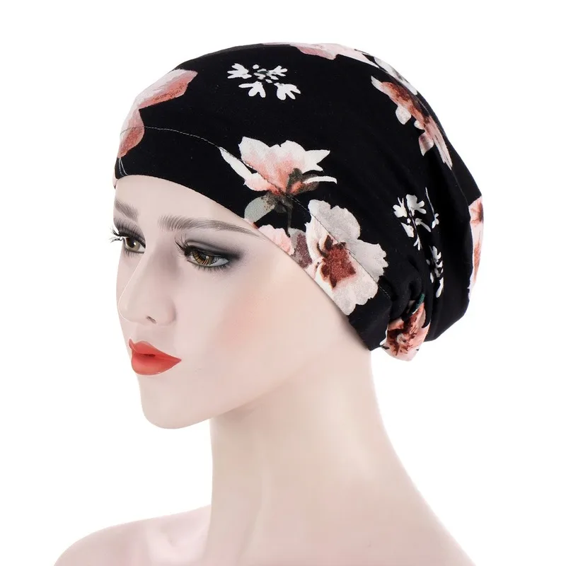Naujas Musulmonų Spausdinti Gėlių Headwrap Kepurės Satino Vidinis Nakties Miego Turbaną skrybėlę Hijab Skrybėlės Moterims Plaukų Padengti didmeninė kepuraitės