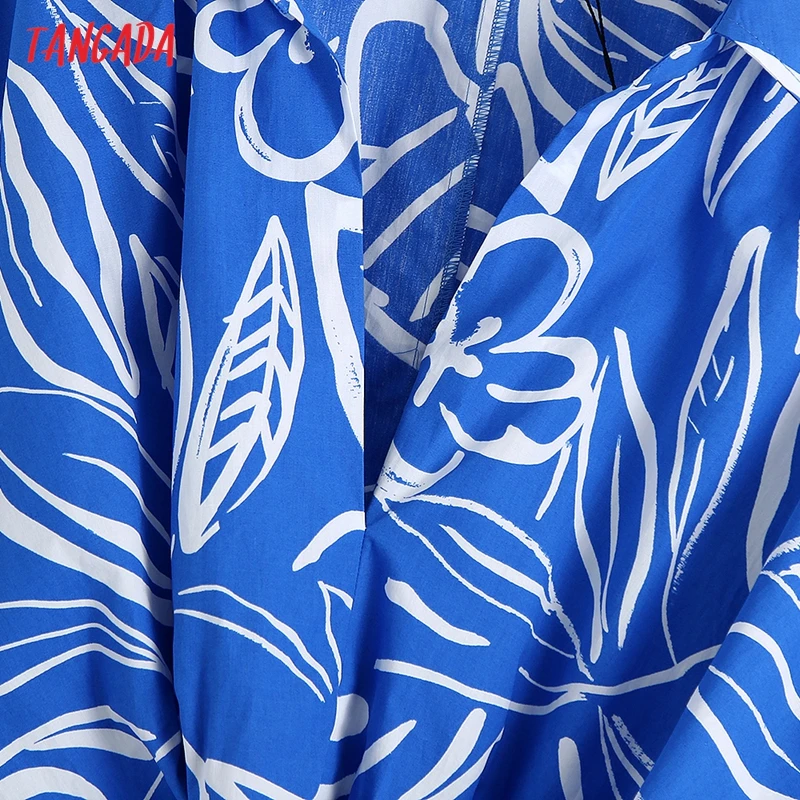 Tangada Moterų Derliaus Mėlynos spalvos Gėlių Spausdinti Prarasti Pasėlių Marškinėliai ilgomis Rankovėmis 2021 Elegantiškos Moters Laisvalaikio Marškinėliai BE810