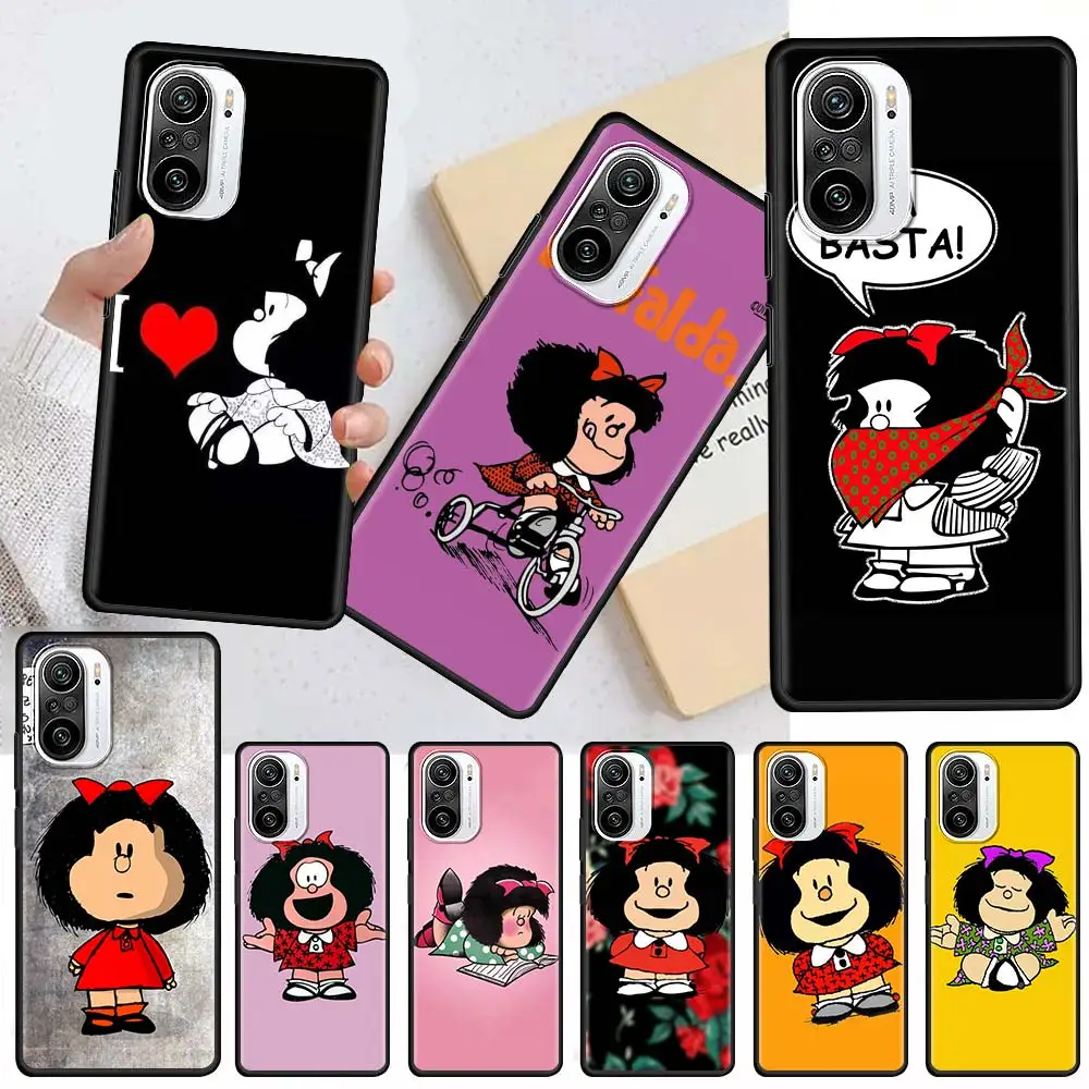 Animacinių filmų Mafalda Mergina Padengti Xiaomi Redmi Pastaba 9S 9 8 7 8T 9C 10 9A 7A 8A K40 Pro Atveju Juoda Silikono Soft Telefonas Capas