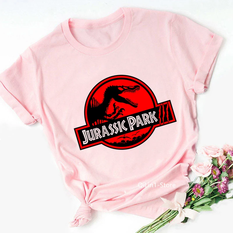 Juros Periodo Parkas/Pasaulyje Dinozaurų Print T-Shirt Moterims, Vasarą Viršų Moteriška Rožinė Marškinėliai Juokinga Derliaus Grafinis Tees Marškinėliai Femme Outwear
