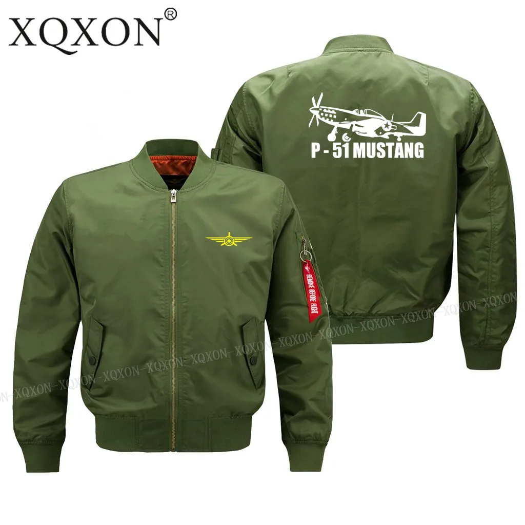 XQXON - P-51 Mustang Plokštumos Spausdinti Vyras Kailio Striukė Ma1 Storio Plona Juoda Mėlyna Armijos Žalioji Karinės Pilotas Vyrų Bombonešis Striukė Viršuje J621
