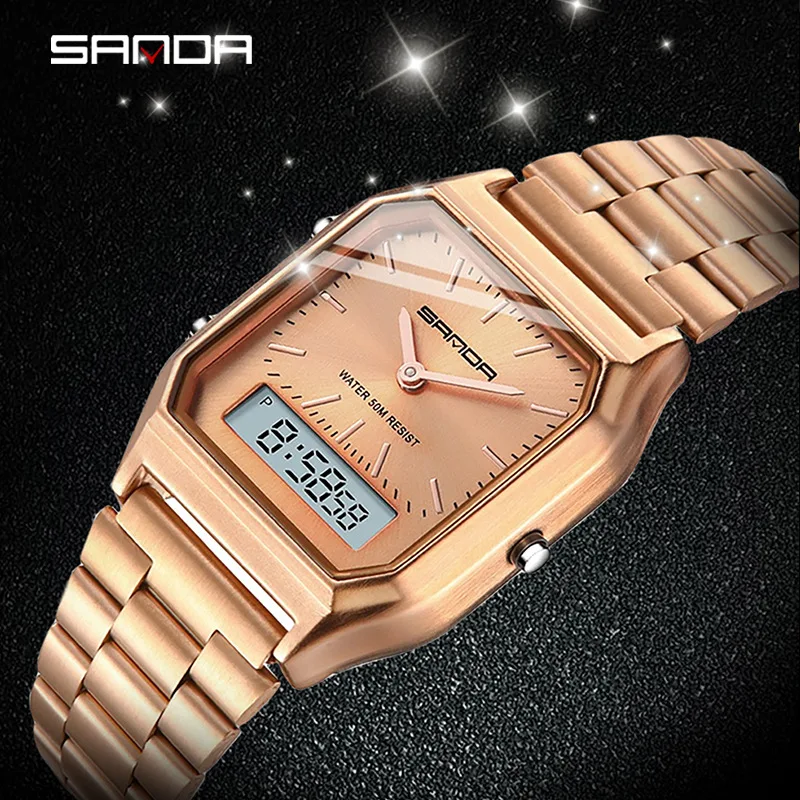 2020 Aukso Moterų Laikrodžiai High-end LED Skaitmeninis Laikrodis atsparus Vandeniui Vyras Moteris Unsex Nerūdijančio Plieno Sporto Laikrodis montre femme