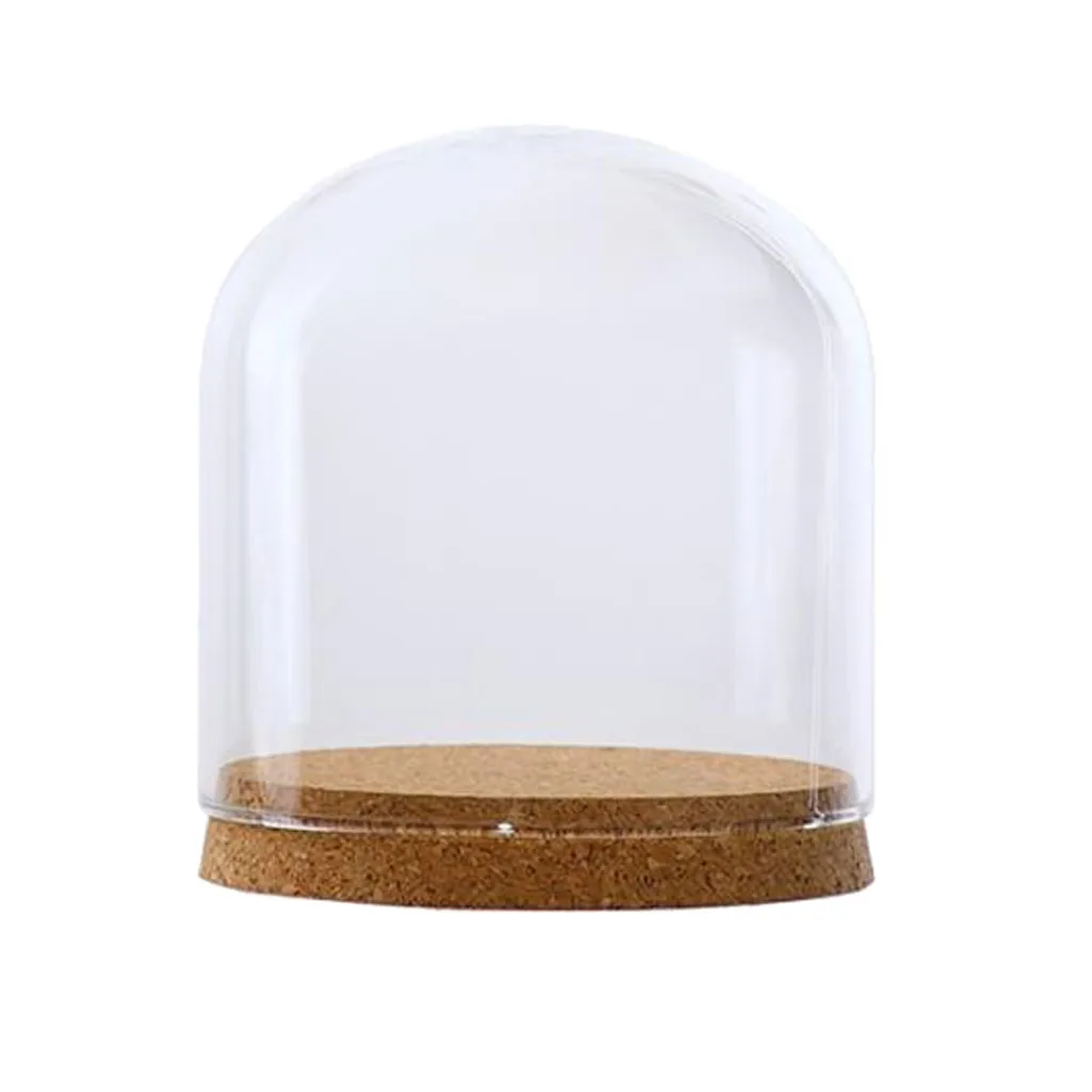 Dekoratyvinis skaidraus Stiklo Cloche Bell Jar Rodyti Bylą su Kaimiškas Medienos Bazė/Stalo Puošmena Dome Dia. 12cm