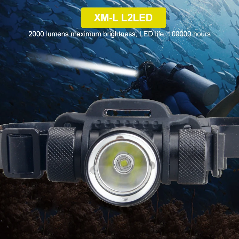 3 Režimo LED Nardymo žibintai Įkrauti XM-L2 100 Metrų po vandeniu, Nardymo priekinis žibintas Žvejybos Lempos Šviesos Kempingas Vandeniui Už 18650