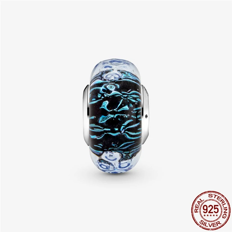 925 Sterlingas Sidabro, Tamsiai mėlyna Murano stiklo karoliukai Tinka Originalus Pandora Apyrankė&Bangle Priėmimo Mados 1558DIY Papuošalai Moterims