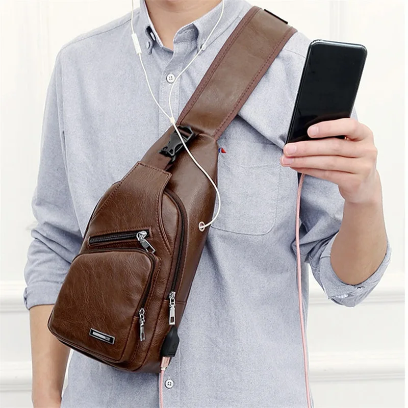 Vyriški Crossbody Krepšiai Vyrų USB Krūtinės Maišelį Dizaineris krepšys Odos Pečių Krepšiai Įstrižainės Paketo 2021 naujų Atgal Pack Kelionės
