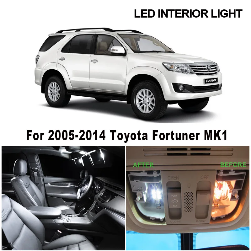 10vnt Balta Canbus LED Interjero Dome Žemėlapio Skaitymo Lemputė Rinkinys 2005-Toyota Fortuner MK1 Licencijos numerio ženklo Žibintas Automobilių Reikmenys