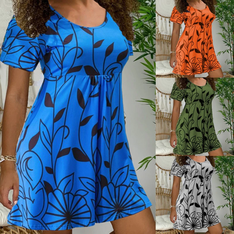2021 Naujas Vasaros Suknelės Moterims Atsitiktinis Trumpas Rankovės O-Kaklo Print-line Suknelė Streetwear Sundress Prarasti Suknelė