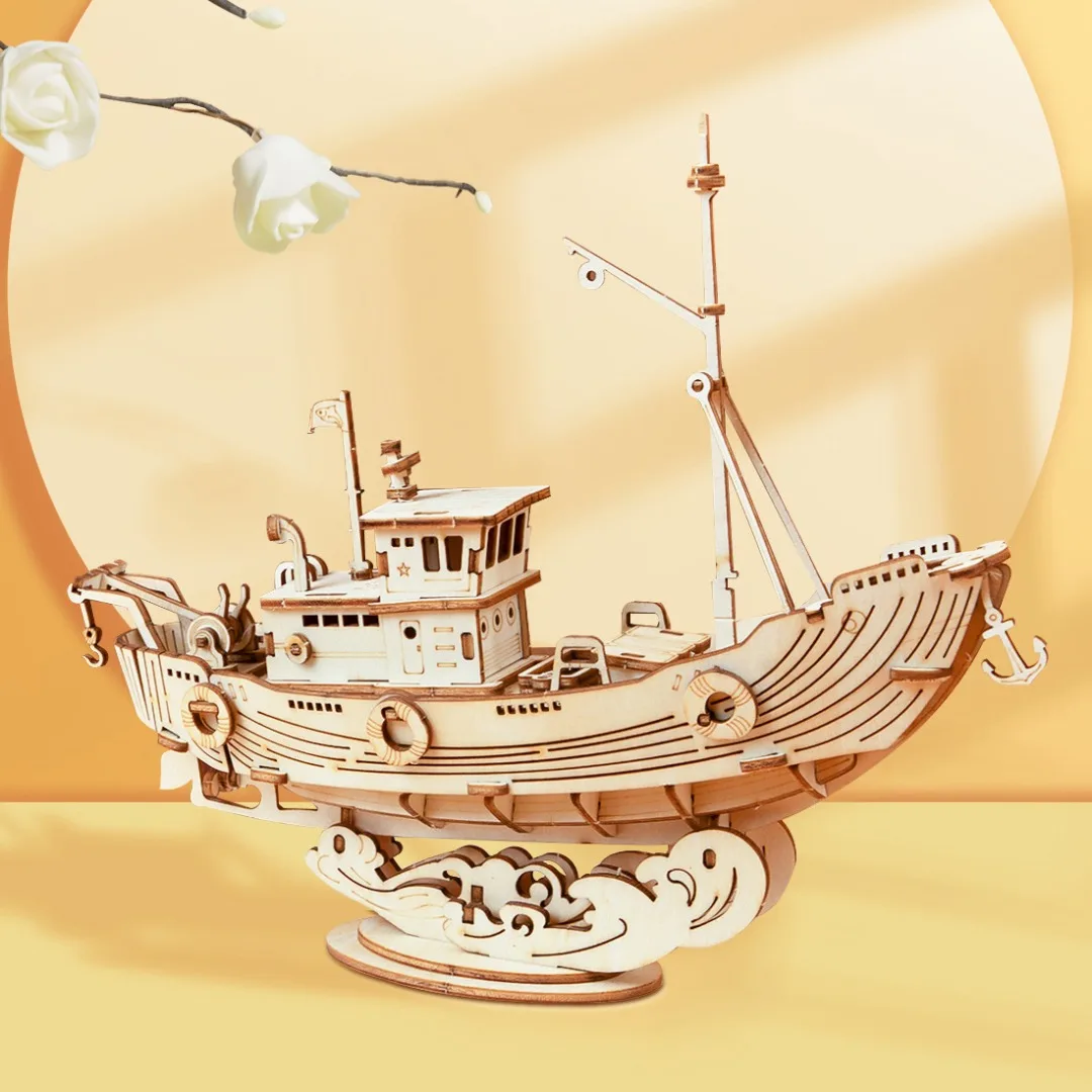Derliaus burlaivis 3D Medinė Dėlionė Asamblėjos Modelio Rinkinio Valtis Žaislą Dovanų Vaikams, Paaugliams, Suaugusiems