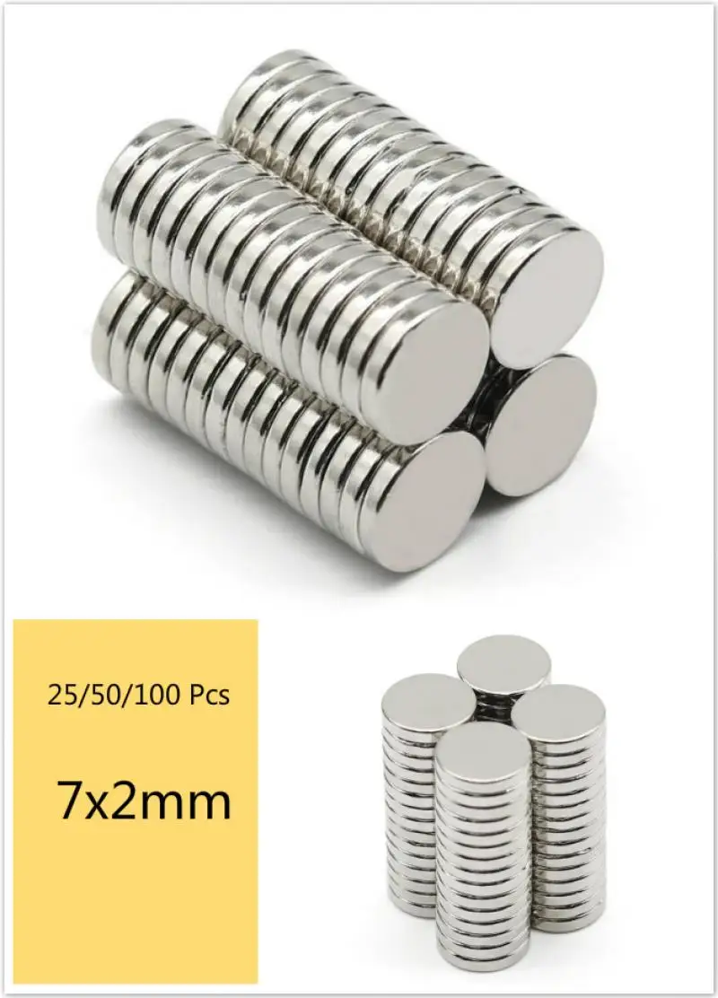 25/50/100 Vnt Neodimio Magnetas 7x2mm N35 NdFeB Turas Super Galinga, Stipri, Nuolatinio Magnetinio Disko imanes