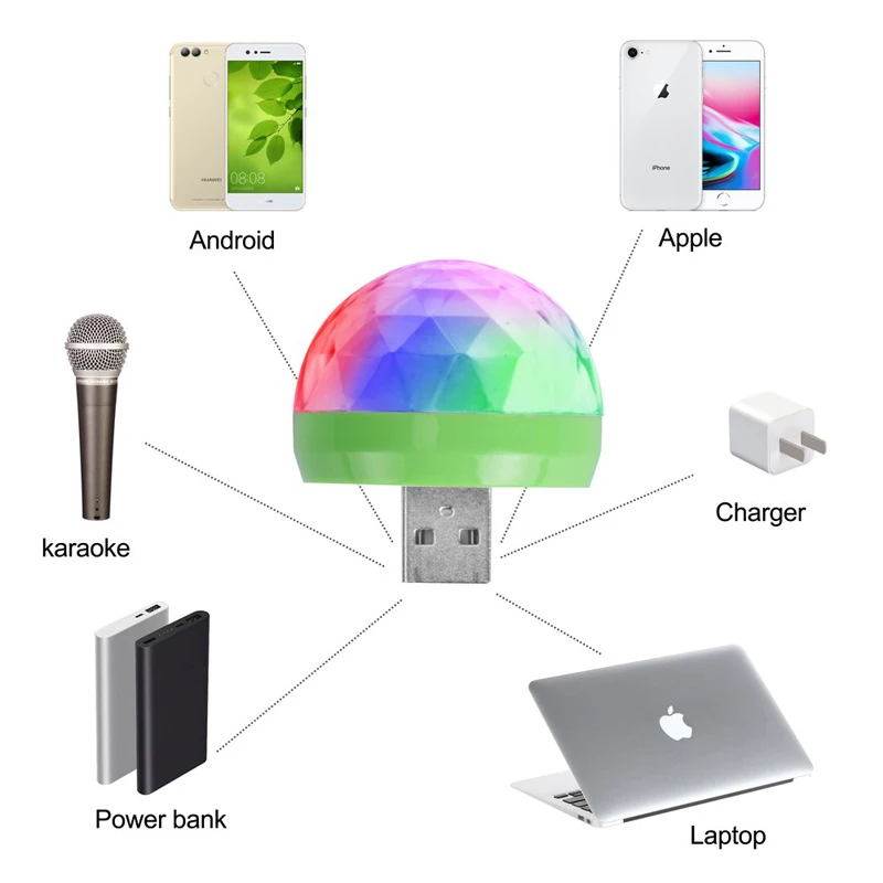 Nešiojamų Mini USB LED Šviesos Atmosfera Etape Magija DJ Disco Ball Lempos Patalpų Namuose Šalis USB Į 