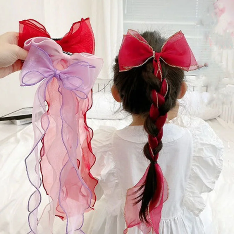 Korėjos Vaikų Mielas Spalvinga Juostelės Nėrinių Lankas Hairclip Mergaitėms Saldus Pynimo Plaukai Surišti Į Uodegą Kietas Vaikas Barrettes Princesė Priedai