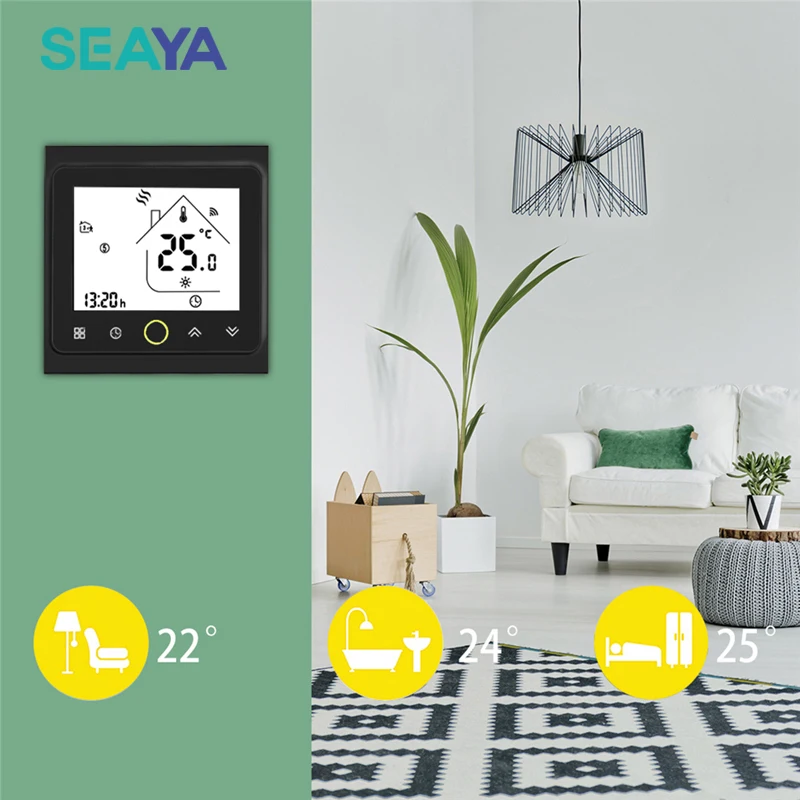 SEAYA WiFi Smart Termostatas, Temperatūros Reguliatorius, Skirtas Elektrinis Grindų Šildymas Vandens/Dujų Katilas Dirba su Alexa 