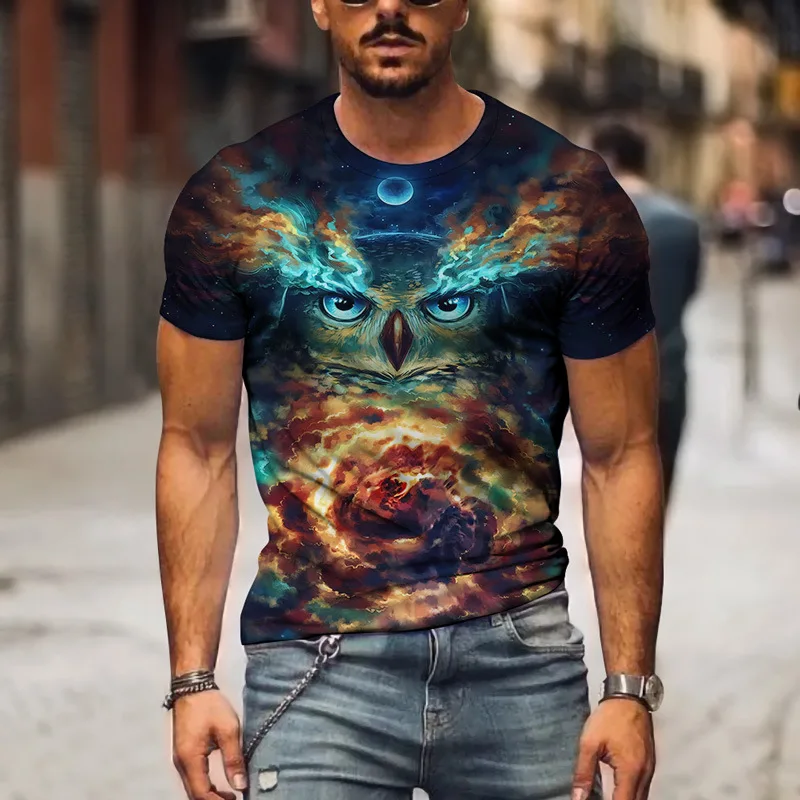 2021 m. Vasarą, vyriški T-Shirt 3D Atspausdintas Miela Pelėda Trumpas Rankovės Laisvalaikio Kvėpuojantis Negabaritinių Marškinėliai XXS-4XL