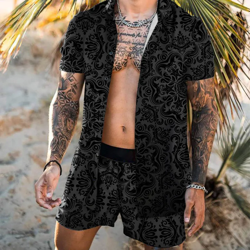 2021 Havajų Vyrų Rinkiniai Spausdinimo Atsitiktinis Vasaros trumpomis Rankovėmis Gėlių Marškinėliai Paplūdimio Šortai Streetwear Hip-Hop Mens Kostiumas, 2 vnt. M-3XL