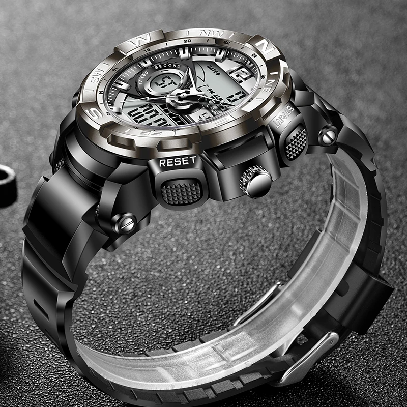 Vyrai Laikrodžiai LIGE 2021 Silikono Dirželis Šviesos Vyrų Kvarcinis Laikrodis 50M atsparumas Vandeniui Signalą Žiūrėti Vyrams, Sporto Dvigubas Ekranas Laikrodis