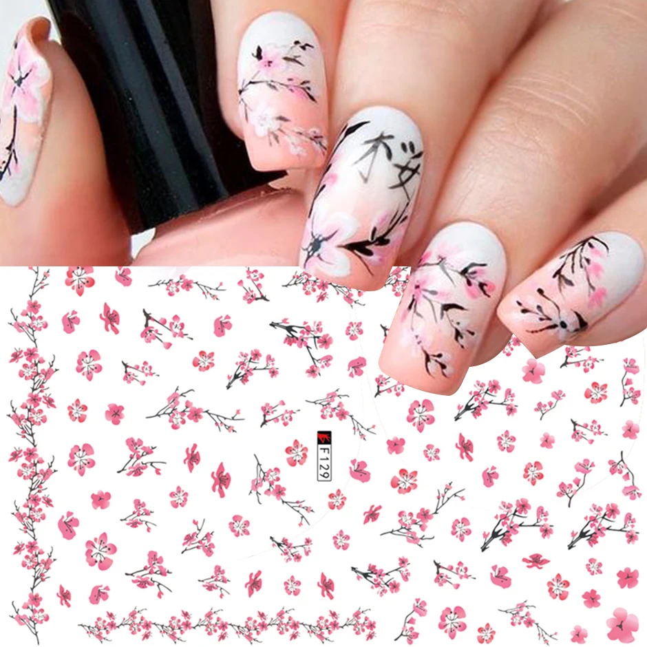 1pcs Sakura Nagų Dailės Cherry Blossom 3D Pink Gėlių Lipdukai Nagams Paprastas Mielas Dizainas Klijais, Manikiūro Lipdukai GLF091-F669