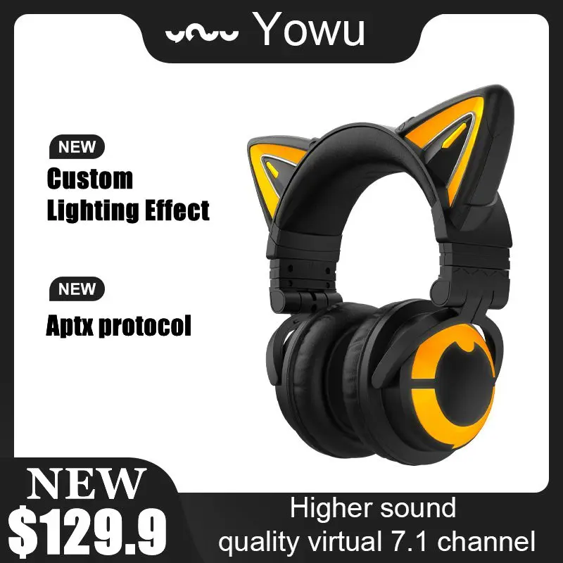 YOWU 3S Cute Kačių Belaidės Ausinės APP kontrolės RGB šviesos Aukštos kokybės Kačių Kasko Mergaitė cute kačių ausų ausinės Kompiuteris Žaidimų