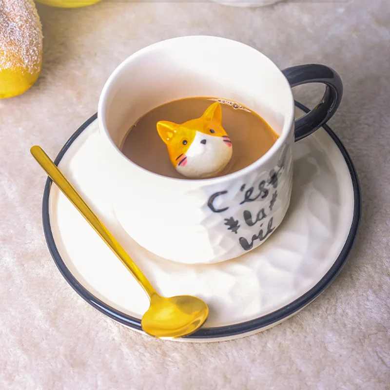 Animacinių filmų paramos keramikinis puodelis smulkių gyvūnų Puodelis katė kavos puodelis su taurės patiekalas namų ūkių pieno puodelis kavos puodelis puodelis puodeliai, kavos puodeliai