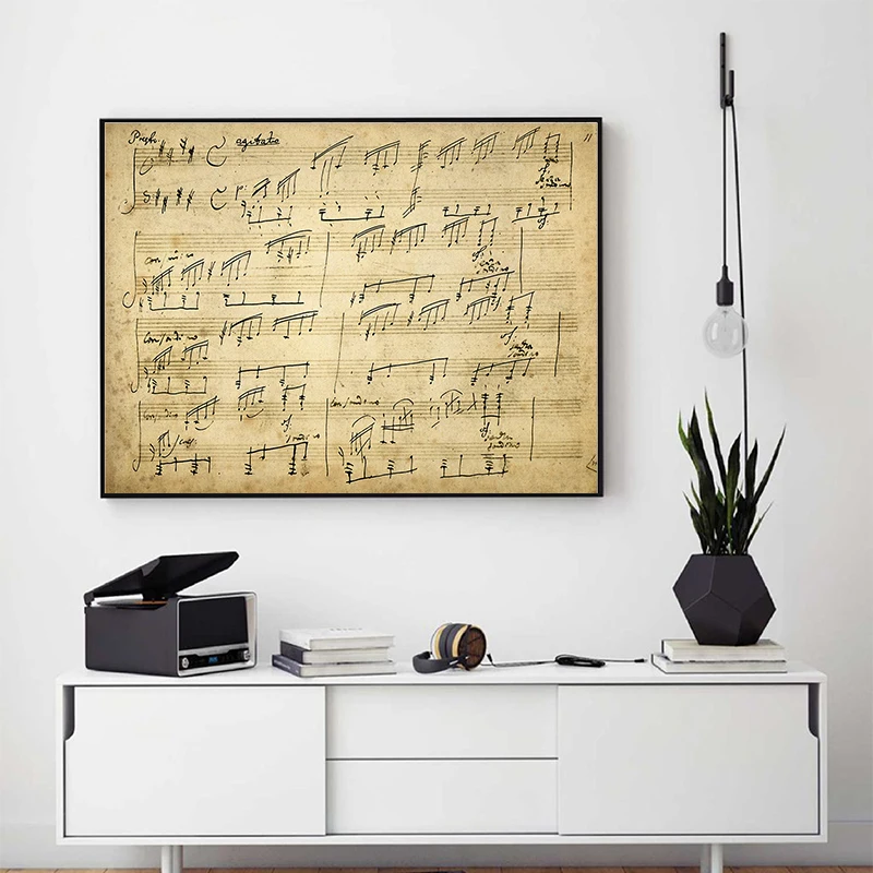 Mėnesienos Sonata Originalus Ranka Rezultatas Derliaus Plakatas Drobės Tapybos Liudviko van Bethoveno Kūrinys Spausdinamas Muzikos Sienų Dekoras