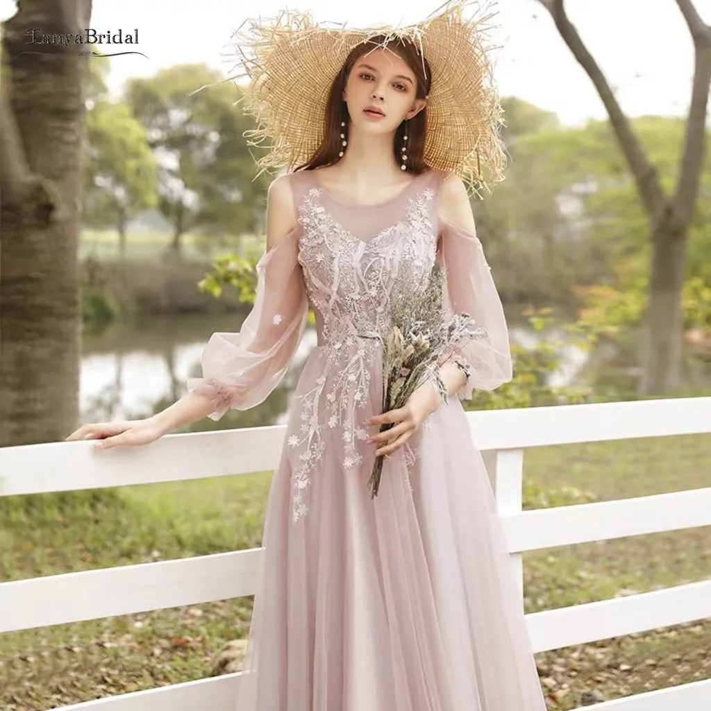 Dusty Pink Prom Dresses trumpomis Rankovėmis, 2021 Naujas Elegantiškas Nėrinių Paprasta Moteris vestido de fiesta de boda Vakare Šalis Suknelė JQ807