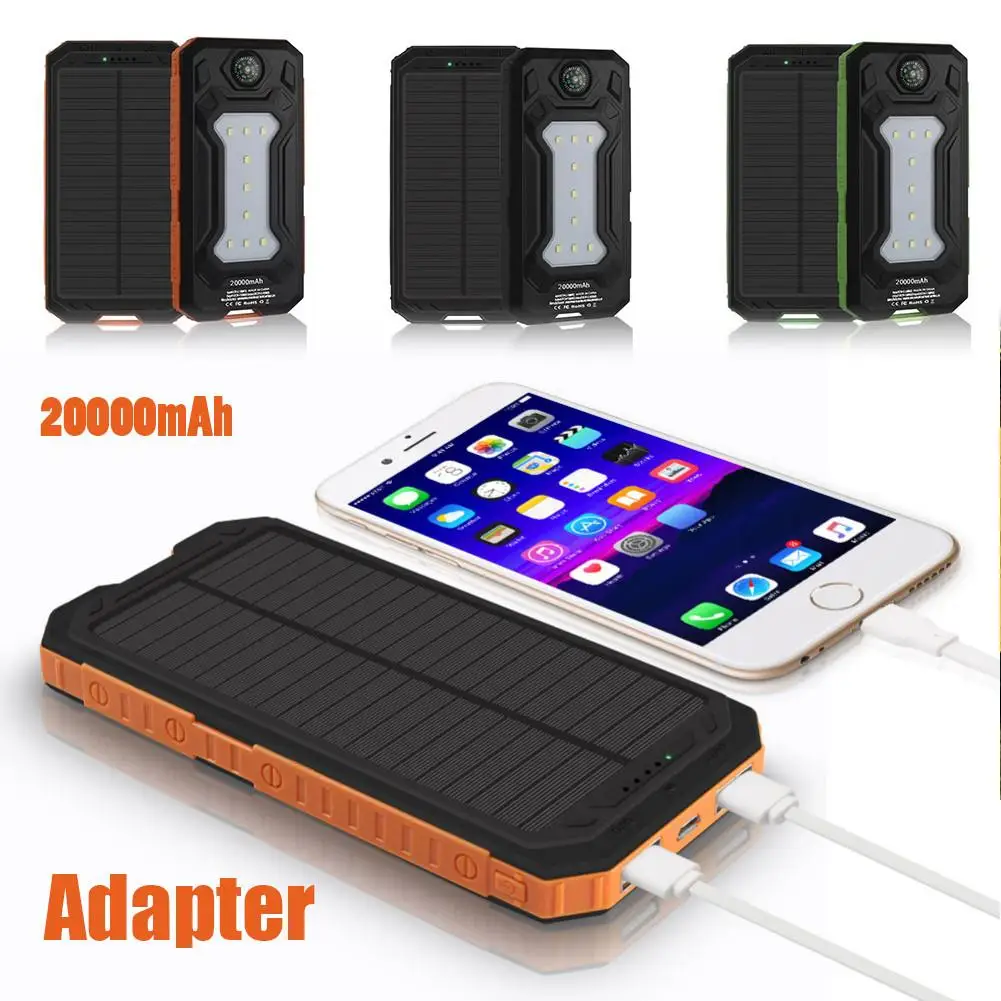 Naujas 20000 MAH Lauko Apšvietimas Vandeniui Nešiojamas Mobiliojo Saulės Lempos Įkroviklis USB Dual Baterija Bankas Atveju Rinkinys Nr. Baterija