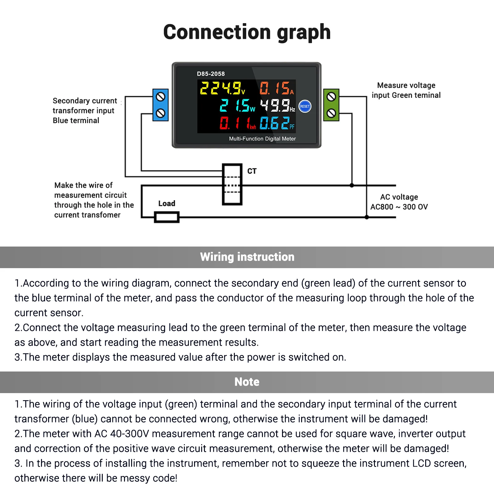 KKmoon Multi-Funkcija vienfaziai Skaitmeninis Matuoklis LCD Ekranas AC Įtampos KINTAMOSIOS Srovės Maitinimo Dažnio Elektros Energijos Galios Koeficientas