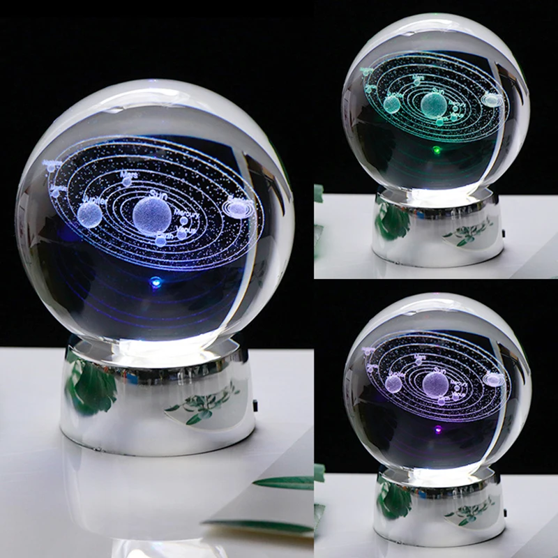 60/80/100mm Crystal Ball 3D Saulės Sistemos Kamuolys Kristalų Pasaulyje Planetų Modelis Srityje Su LED/Crystal/Sidabro/Aukso Bazės