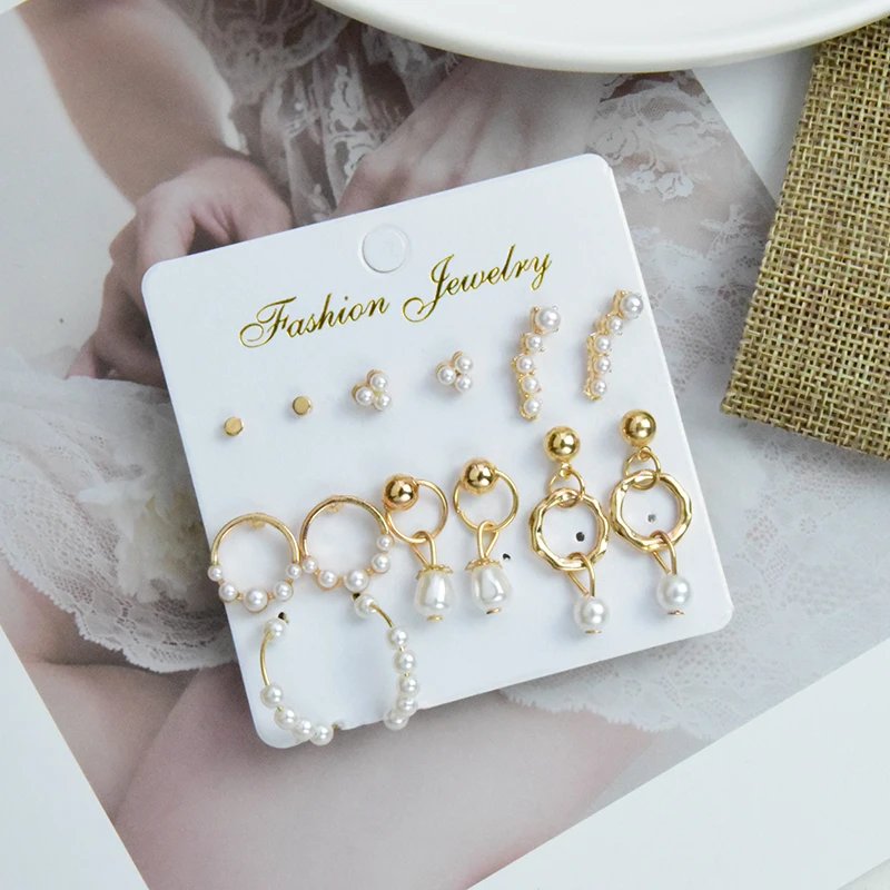 Naujas mados aukso geometrinis pareiškimą ratas imituojamas pearl stud auskarai moterims, elegantiška moteriška vestuvių dovana auskarai