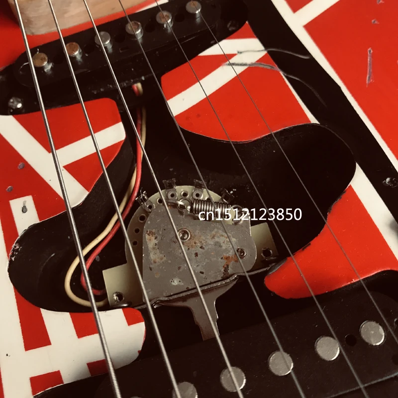 Nemokamas pristatymas/Eddie 5150 Gitara/Franken Elektrinė Gitara/Juoda balta raudona dryžuota/Frankenstrat Gitara