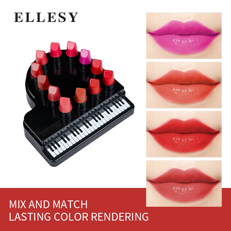 12pcs /set Mini Piano Lūpų Nustatyti Velvet Matte Lūpų pavyzdys Sexy Raudona Lūpų Grožio Makiažas Kosmetikos Maquillaje TSLM1