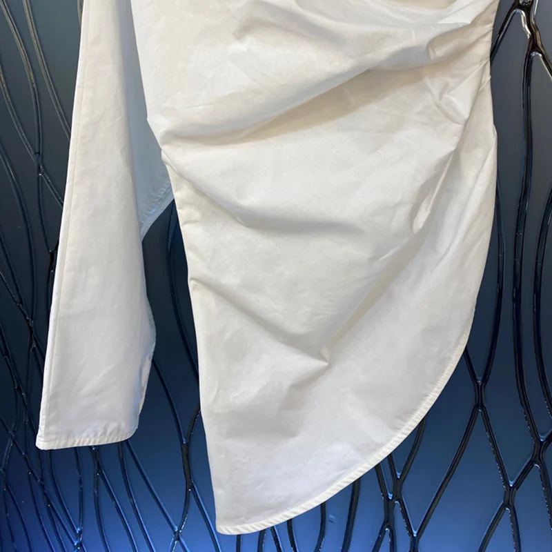 TWOTWINSTYLE Balta Atsitiktinis Kratinys Grandinės Marškinėliai Moterims Nerijos Apykakle ilgomis Rankovėmis Vienas Off Peties T Marškinėliai Moteriška 2021 M. Vasaros