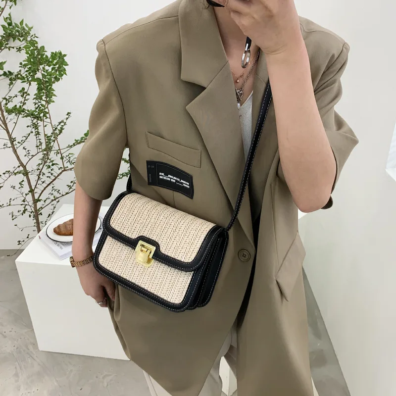 Vasaros Mažų Šviežių Šiaudų Mažas Kvadratas Maišelį Pečių Maišą Moterų 2021 Naujos Tekstūros Populiarus Korėjos Versija Japonų Krepšys
