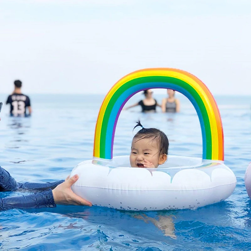 Ryškus Vaivorykštės Pripučiami Plaukimo Žiedas Baseinas, Kūdikių Plaukimo Lifebuoy Plaukti Plaukti ir Saugus Ratas Baseinas Žaislai Vaikams 1~4 Metus
