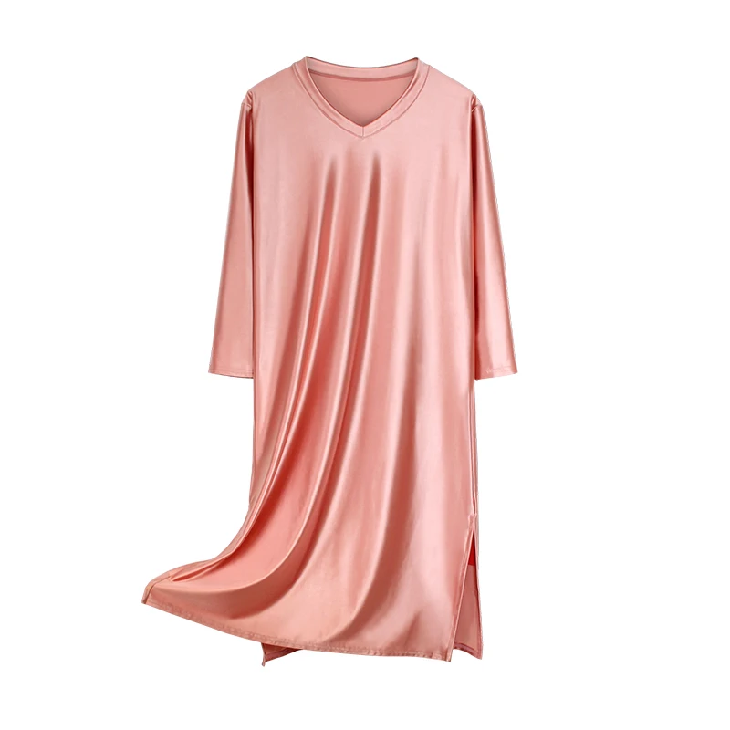 DROZENO Suknelė šilkinis spalvos ilgas sijonas ilgomis rankovėmis prarasti namus paslaugų vientisas pižama V-kaklo, ilgai nightdress