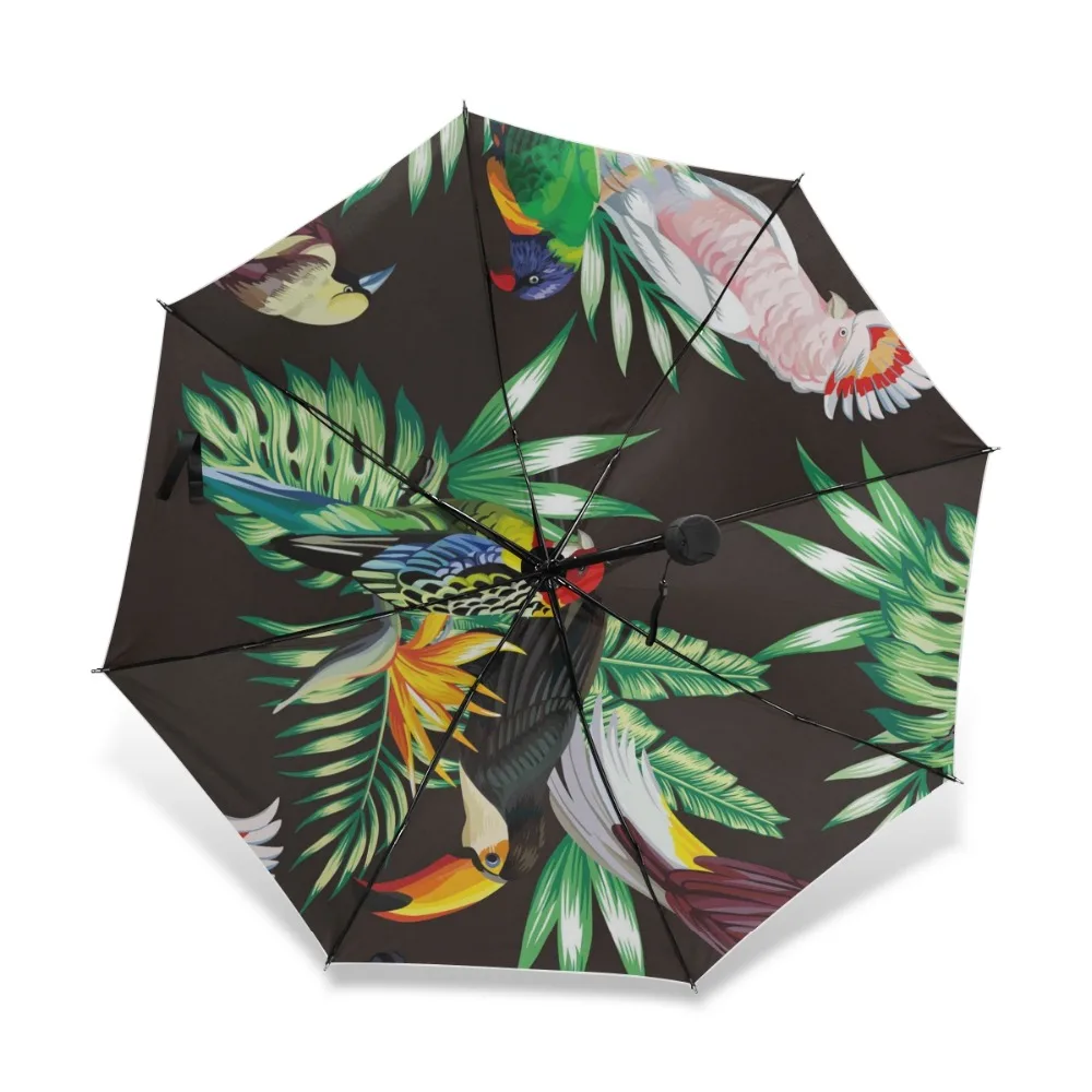 Tris Lankstymo Žalias Lapas Papūga Spausdinti Skėtis Nuo Lietaus Moterų Automatinis Vėjo Apsauga Nuo Saulės, Skėtis Vyrų Parapluie Skėtis