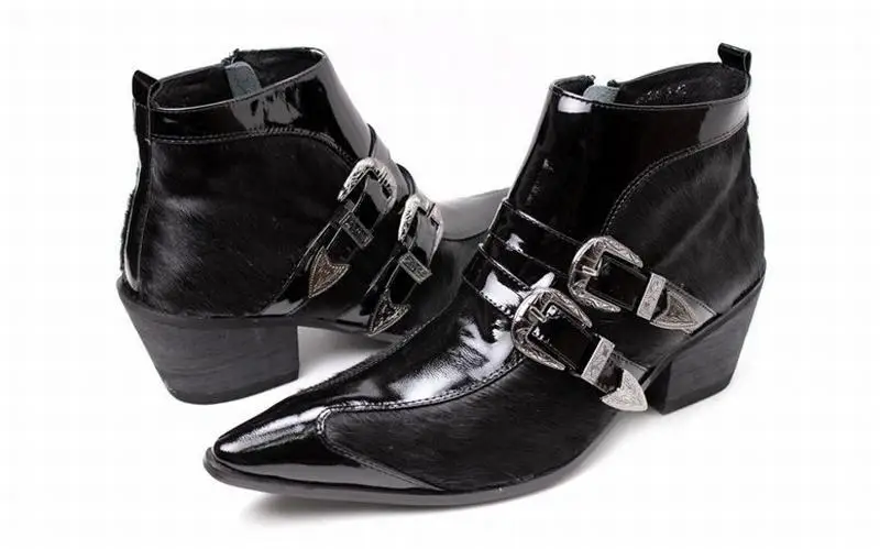 Vyrų batai aukštos kokybės natūralios odos pažymėjo tne arklių plaukų vyriškos aprangos batai mados sagtis motociklo užtrauktukas aukštakulnių batų