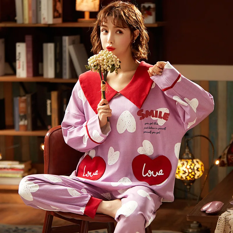 Pajama Komplektai Moterų Gražių Sleepwear Peter Pan Apykaklės Laisvi, Patogūs Mados Korėjos Stiliaus Saldus Studentų Laisvalaikio Homewear Naujas