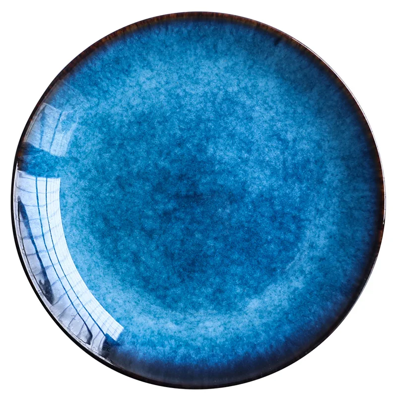 RUX Keramikos DIRBTUVIŲ Vakarų Stiliaus Mėlynas Apvalus Plokščias Dėklas Maisto Kepsnys Vakarienės Lėkštės, Stalo reikmenys