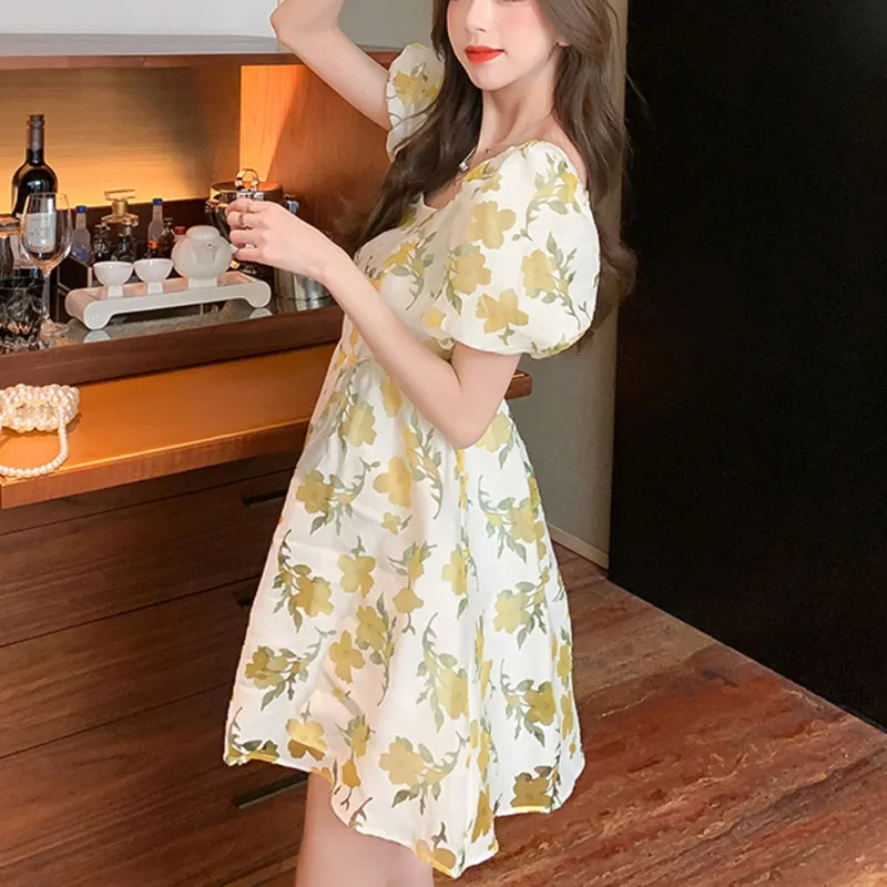 Vasarą Naujos Mados Vintage Suknelė Moterims Trumpomis Rankovėmis Korėjos Spausdinti Paplūdimio Mini Suknelė Office Lady Prarasti Moterų Drabužių 2021 Vestidos